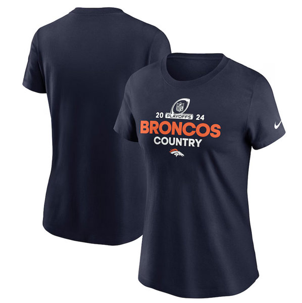 Women's Navy Denver Broncos 2024 Playoffs T-Shirt(Run Small)